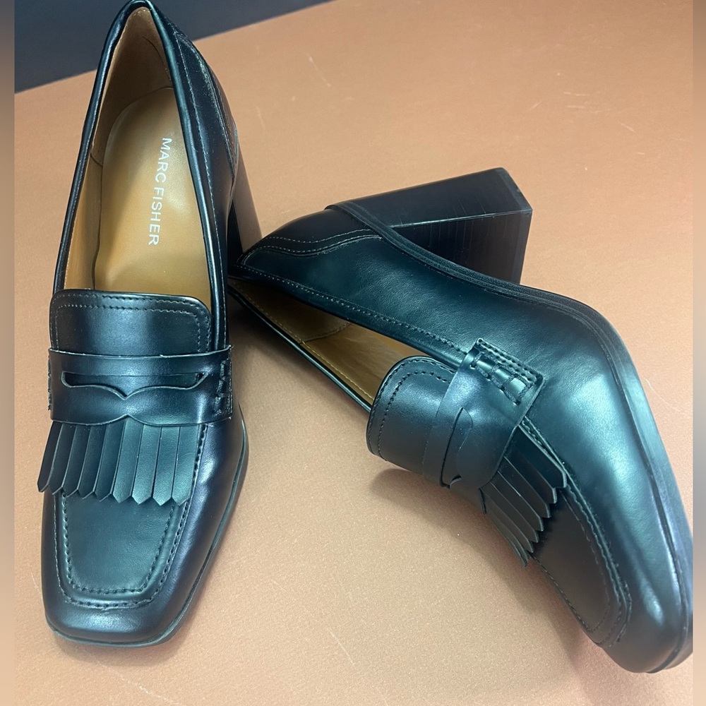 New Marc Fisher Women's Hamish Block Heel Square Toe Dress Loafers Size:7 1/2 - Picture 2 of 15